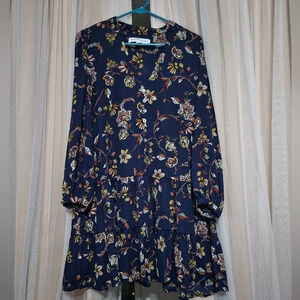Emma & Michele Drop Waist Tiered Long Sleeve Midi Dress, Navy Floral, sz S, EUC!